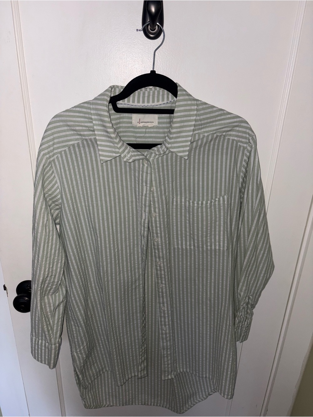 Anthropologie Sage Green Stripe Button-Down Shirt